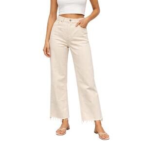 Thakoon High Waisted Wide Leg Denim Raw Hem Pants in Ecru size 4
